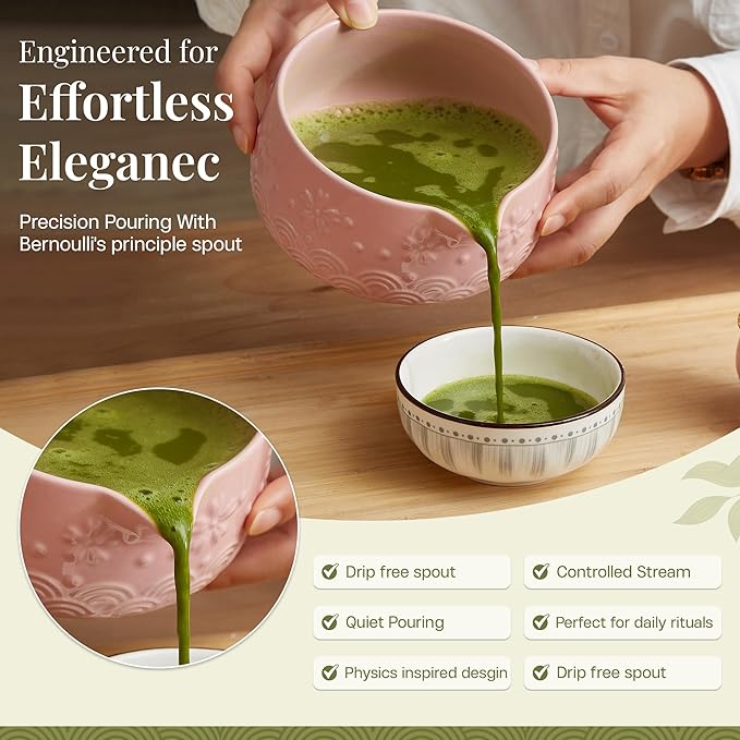 Matcha Whisk Set 9pcs – Matcha Tea Set with Ceramic Matcha Bowl, Bamboo Whisk (Chasen), Scoop, Sifter | Matcha Kit for Japanese Tea Ceremony & Beginners(Pink)