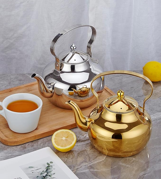 2000ml Gooseneck Teapot with Removable Infuser, 2.1qt Hot Water Kettle Boiling Water Pot, Stainless Steel Tea Kettle, Stovetop Safe Teapot Coffee Kettle for Coffee Blooming, Loose Tea, Gold