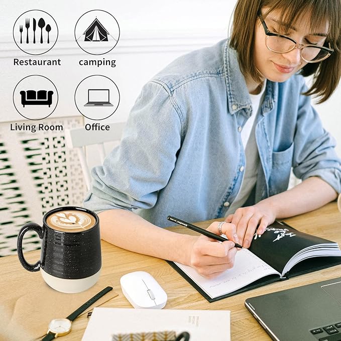 HASENSE Large Coffee Mug, 20 oz Ceramic Coffee Cup with Comfortable Handle for Office and Home, Ideal for Coffee Tea Latte, Dishwasher Microwave Safe, 1 PCS(Black) | Comfortable Handle, for Office and Home