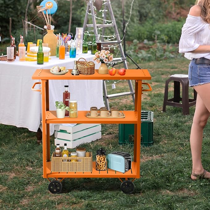 Modern Mobile Serving Cart Industrial 3 Tier Rolling Kitchen Island Rustic Metal Bar Cart for Outdoor& Indoor Utility Cart for Office with 2 Side Handle (39.4 * 15.7 * 41.3inch L*W*H)