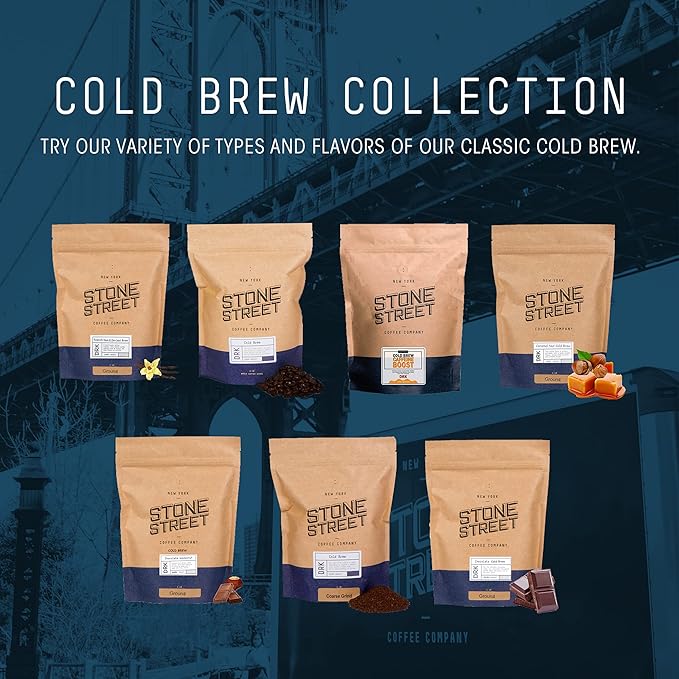 Stone Street Cold Brew Coffee, Low Acid, 100% Arabica, Gourmet Coffee - Breakfast Blend, Medium Roast, Whole Bean, 1 LB