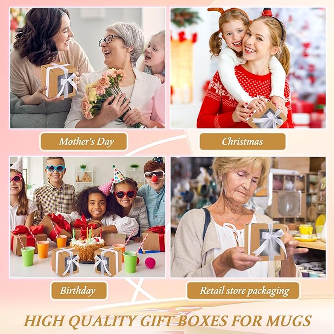 Ctosree 50 Pcs Mug Boxes for Gifts Sublimation Mug Box with Clear Window for Coffee Cup Packaging Shipping Exhibition for 11oz, 12oz, 15oz Blank Gift Christmas Wrapping Craft(Brown)