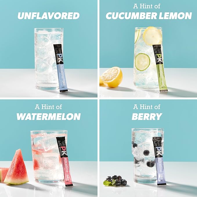 Pure Kick Alkaline Singles to Go! Powdered Drink Mix, 20ct Variety Pack, Unsweetened with a Hint of Flavor - Watermelon, Berry, Cucumber Lemon and Unflavored, 20 Servings (Pack – 1)