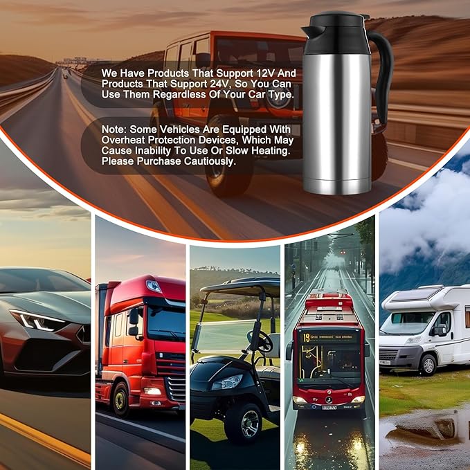 Car Electric Heating Cup 750ml Portable Stainless Steel Travel Mug, Insulated Water Cup, High Efficiency, Double Wall Vacuum Cup Body, High Grade Silicone Sealing Gasket (24V)