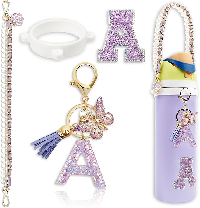 Letter Handle Strap Accessories with Cute Initial Charm Compatible with Owala Water Bottle 24oz 32oz 40oz Owala Kids