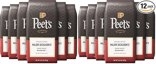 Peet's Coffee, Dark Roast Ground-Coffee, 100% Arabica - Major Dickason's Blend (10.5 Ounces), (Pack of 12)