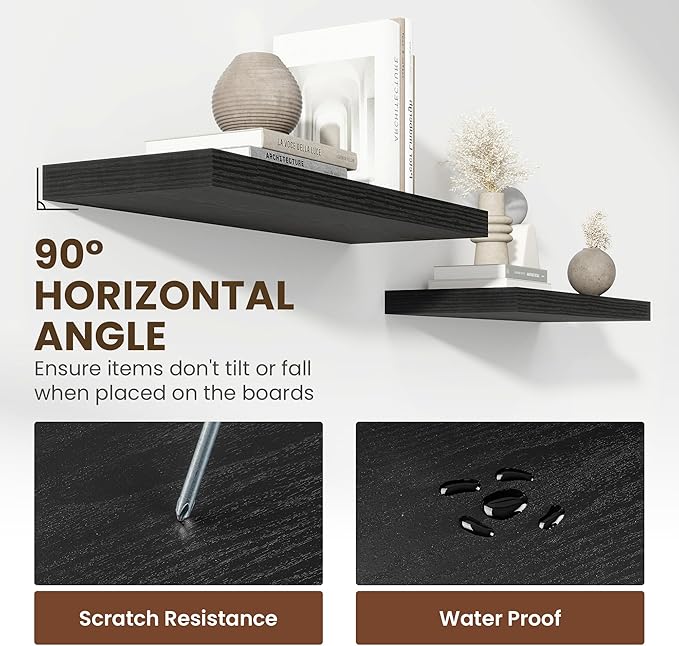 72 inch Floating Shelves for Wall, 12 Inch Deep Floating Shelf, Hanging Shelf with Invisible Brackets, Rustic Wooden Wall Shelves for Bathroom, Bedroom, Living Room,Farmhouse Set of 1,Black