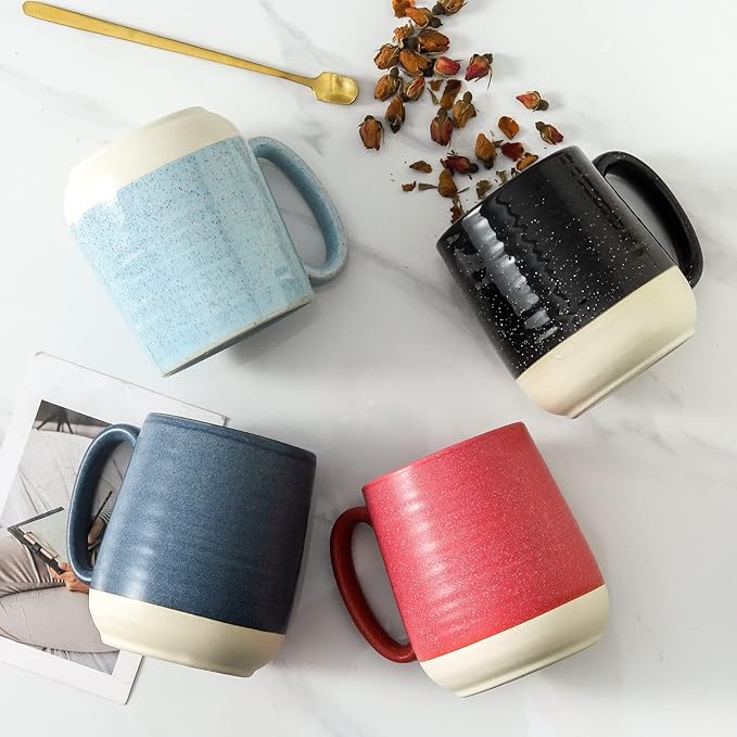 HASENSE 15 Ounce Porcelain Coffee Mugs Set of 4 with Large Handle Perfect for Coffee, Tea, Milk, Chocolate and Latte, Unqiue Glaze Ceramic Coffee Cups Set for Man and Woman, Sky Blue