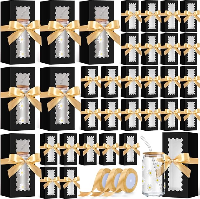 Windyun 100 Pcs Tumbler Gift Boxes for Sublimation Glass Exhibition Boxes Transparent for 12oz 16oz 20oz Shipping Cup Exhibition Packaging for Jars Mug Can Party Supplies(Black)