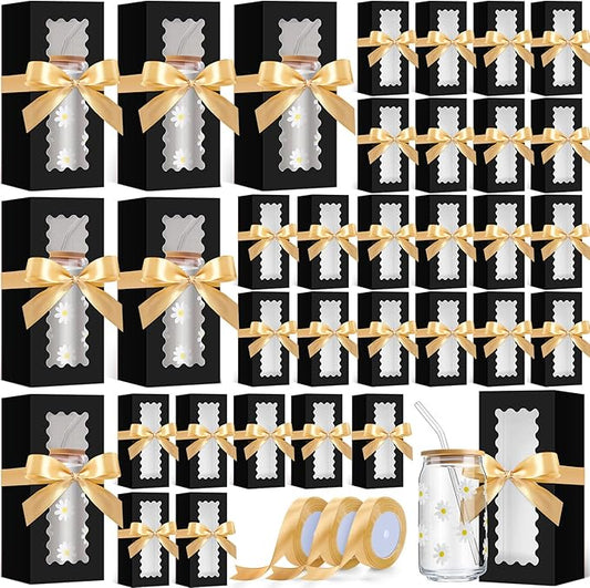 Windyun 100 Pcs Tumbler Gift Boxes for Sublimation Glass Exhibition Boxes Transparent for 12oz 16oz 20oz Shipping Cup Exhibition Packaging for Jars Mug Can Party Supplies(Black)