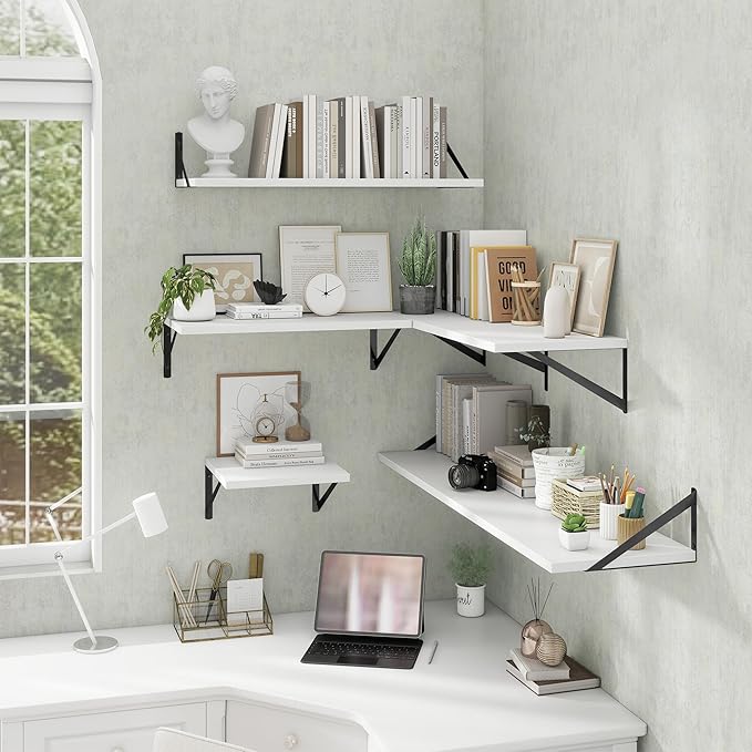 Deep Floating Shelves Wall Mounted, 30"x12" White Wall Shelves with Brackets Set of 2 for Bedroom, Living Room, Bathroom, Kitchen, Office - Storage & Display Shelf for Decor, Books, Plants