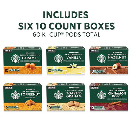 Starbucks K-Cup Coffee Pods, Flavored Hot or Iced Coffee, Variety Pack, 60 Keurig Pods