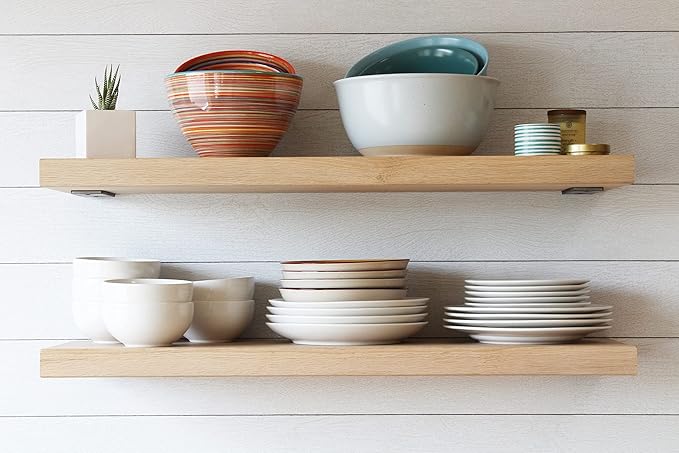 Urban Legacy Unfinished White Oak Deep Floating Shelves | Easy to Install Accent Modern Floating Shelves with Floating Shelf Brackets| Set of 2 (24" x 11" x 2")
