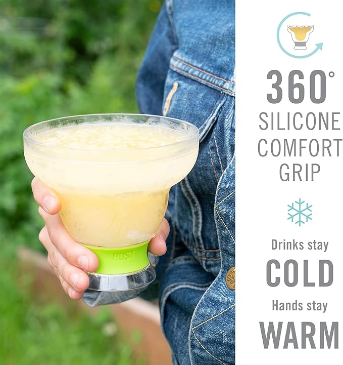 HOST FREEZE Plastic Margarita Glasses, Insulated Cocktail Glasses for Slush Drinks and Frozen Cocktails, Margarita Cups for Cocktail Party, Home Bar Gifts for Women, 12 oz, Set of 4, Grey