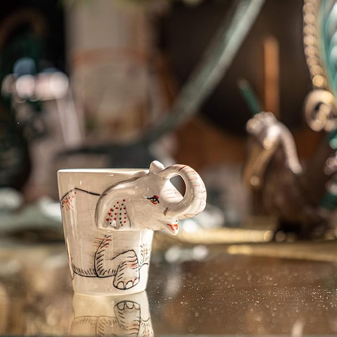 IYARA CRAFT 3D Elephant Coffee Mug 11oz - Handle is Sculpted Trunk, Cute Wildlife Design, Quality Ceramic, Microwave & Dishwasher Safe, Ideal for Tea & Hot Chocolate, 4.5" x 5"… (White trunk)