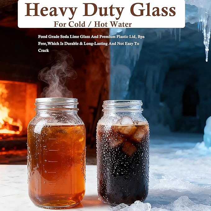 64 OZ Cold Brew Coffee Maker 2 Quart Mason Jar Glass Iced Tea Pitcher With Stainless Steel Filter Half Gallon Pitcher With Spout Lid For Iced Coffee,Tea & Lemonade,Sun Tea Airtight & Leak-Proof 2 PACK