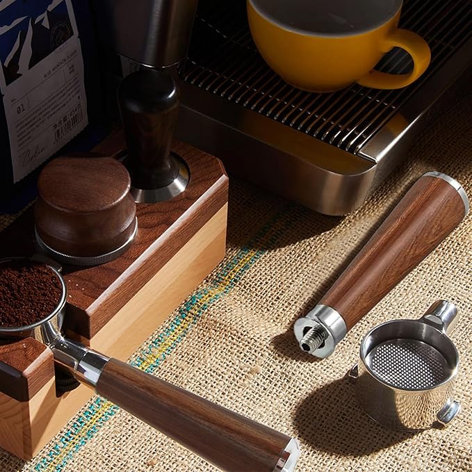51mm 2-Ear Bottomless Portafilter for DeLonghi ECP3420, EC155, EC260, BCO430 - Nakeds Portafilter with-Black rosewood Handle & Double Shot Filter Basket (NOT for Dedica EC685/EC785)