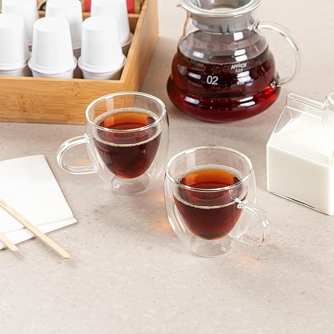 Restaurantware Coffee Cup 12 Pack of 5 oz Insulated Double-Wall with Handle Glass Borosilicate Coffee Cup Espresso Shot Dishwasher Safe For Hot Drinks