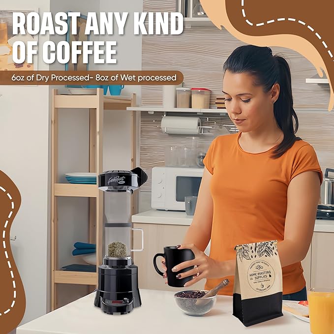 Fresh Roast Coffee Roaster Bundle SR800, Glass Extension Tube, Pour Over Digital Scale, 800ML Glass Pour Over, Electric Kettle, (2lbs) Sample Pack of Green Beans, (2-Pack) Sample Trays, Chaff Brush
