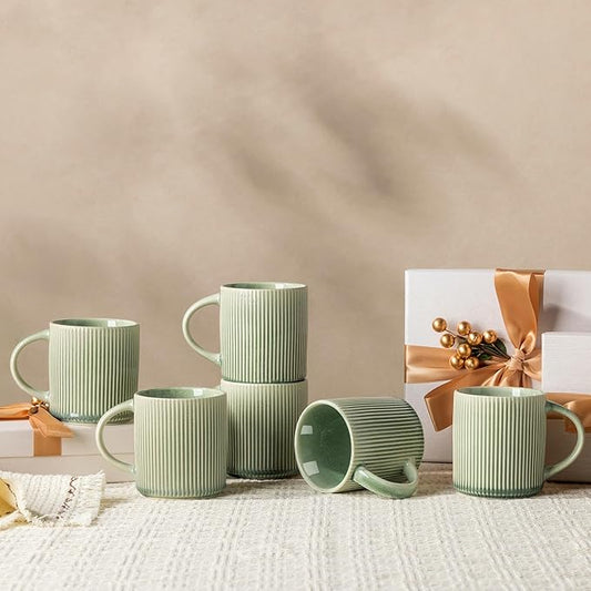 GBhome Coffee Mugs Set for 6, 12oz Coffee Cups with Handle for Man,Woman,Dad,Mom, Stoneware Mugs Sets for Coffee, Latte,Tea, Hot Cocoa, Milk, Dishwasher&Microwave Safe,Light Green
