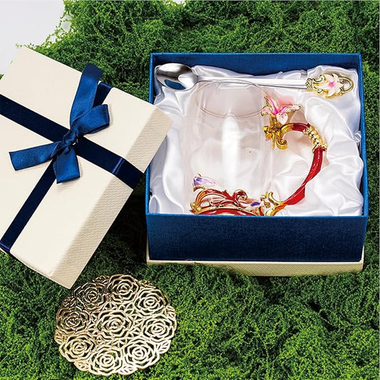 Flower Tea Cup, Lily Flower Clear Glass Fancy Coffee Mug with Spoon,Gift Box for Her Mom Wife Grandma Girls Friends Valentines Christmas Birthday Present Idea for Juice,Hot And Cold Drinks Use