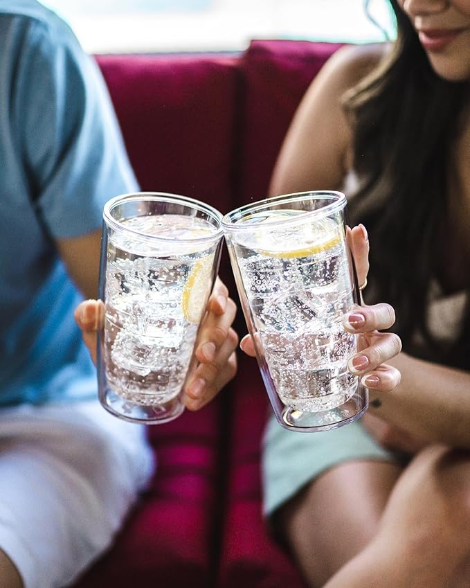 Tervis Clear & Colorful Tabletop Made in USA Double Walled Insulated Tumbler Travel Cup Keeps Drinks Cold & Hot, 16oz - 4pk, Quartz