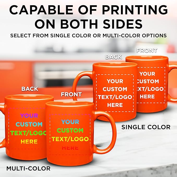 Custom Ceramic Coffee Mugs 11 oz. Set of 10, Personalized Bulk Pack - Coffee cup set, Iced coffee cup, Gaming mug - Princeton Orange