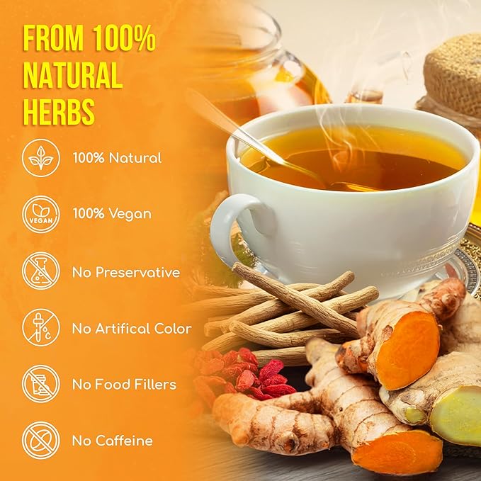 FreshDrinkUS, Premium Harmony Herbal Tea | 60 Tea bags | 100% Natural Turmeric, Hibiscus, Ashwagandha, Goji Berry, Reishi, Cinnamon & Orange Peel – Naturally Aromatic Caffeine-Free Tea