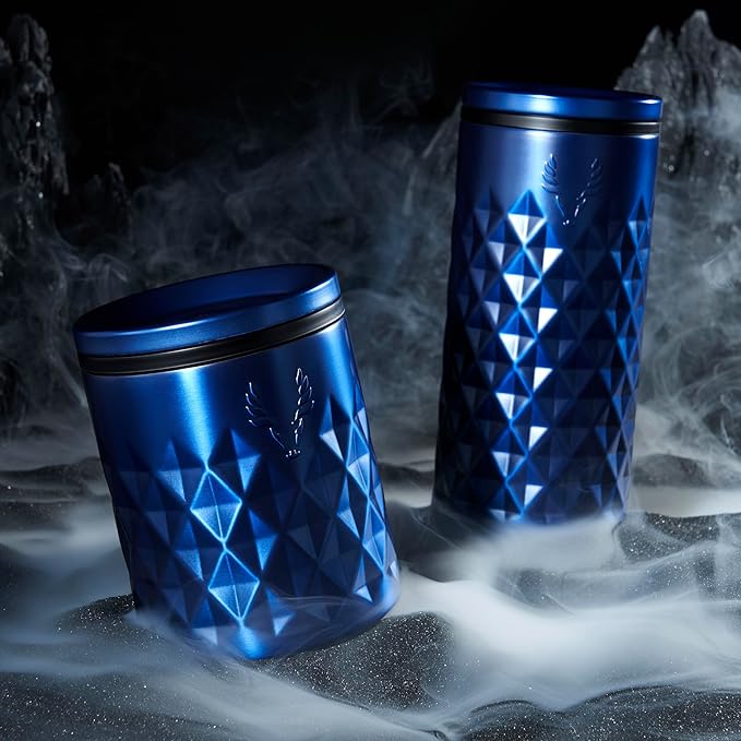 Viski Paragon Stainless Steel Highball Tumbler Cup with Lid, Insulated Ceramic Lined Metal Cocktail Glass for Patio, Outdoor Party, Wedding Gifts, 16 oz, Set of 1, Electric Blue