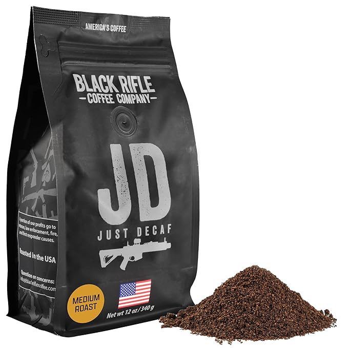 Black Rifle Coffee Company Just Decaf, 12oz Bag, Ground Coffee Medium Roast - Roasted Blend Made from Arabica Beans - Colombian & Brazilian Beans - Veteran Founded & American Made