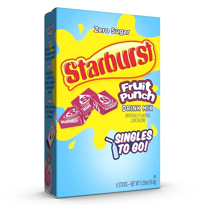 Starburst Singles To Go Powdered Drink Mix, Fruit Punch, 6 Boxes with 6 Packets Each - 36 Total Servings, Sugar-Free Drink Powder, Just Add Water, 6 count (Pack of 6)