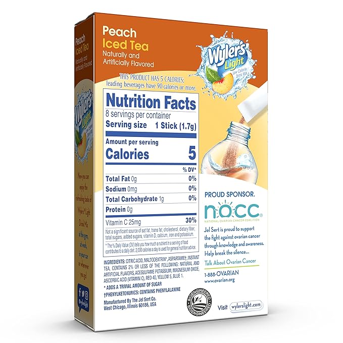 Wyler's Light Peach Iced Tea Singles To Go Drink Mix, 8 CT (Pack of 4)