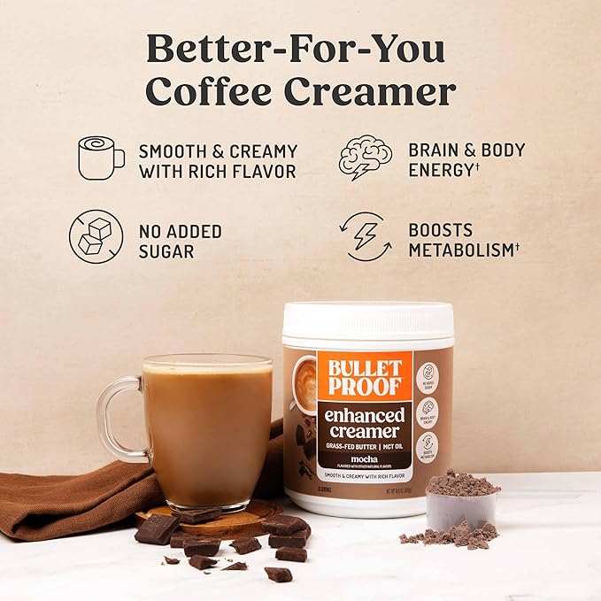 Bulletproof Mocha Creamer, 14.8 Ounces, Keto Coffee Creamer with MCT Oil, Grass-Fed Butter, and Real Cocoa, Supports Brain Function, Packaging May Vary