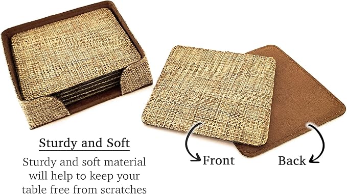Smile Art Design Burlap Coaster Set of 6 with Base Blank Square Burlap Textile Material Personalized Gifts Natural Decor House Warming Farmhouse Living Room Kitchen Wedding Rustic Home Decor