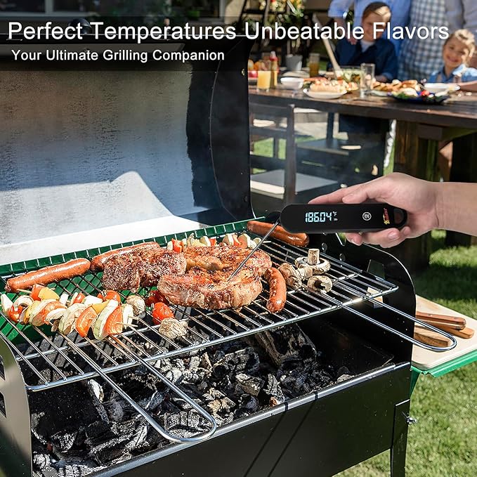 KULUNER The Latest Thermocouple Instant Reading Meat Thermometer Digital,Faster Less Than 0.6 Second Response,IP67 Waterproof Thermometer Suitable for Grilling, Cooking,BBQ Gifts for Men (Black)