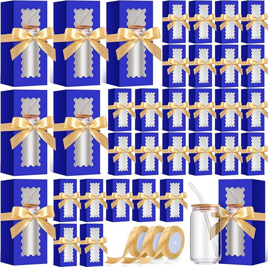Windyun 100 Pcs Tumbler Gift Boxes for Sublimation Glass Exhibition Boxes Transparent for 12oz 16oz 20oz Shipping Cup Exhibition Packaging for Jars Mug Can Party Supplies (Blue)