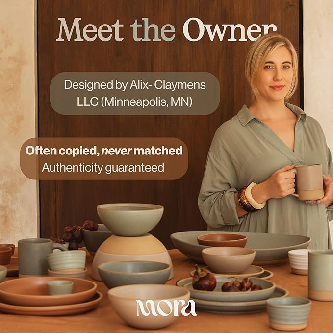 MORA Medium Mugs Set of 4, 16oz Ceramic Pottery Latte Mugs/Coffee Cups - Microwave and Dishwasher Safe - Liquorice