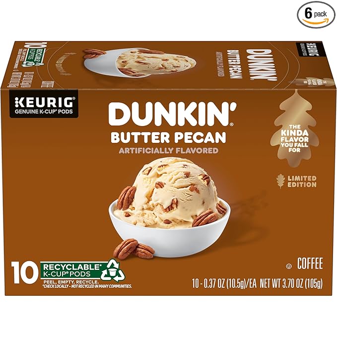 Dunkin’ Butter Pecan Artificially Flavored Coffee, K-Cup Pods, 60 Ct.