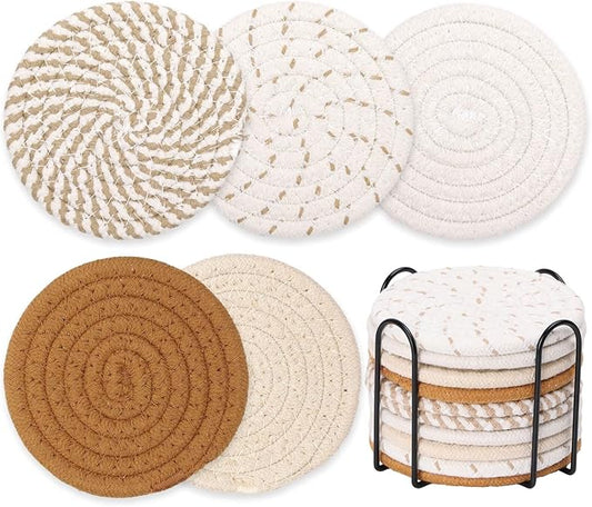 Billbotk 10 Pieces Boho Coasters for Drinks, Absorbent Drink Coasters Set for Home Decor, Fall Decorations for Home and Farmhouse, 4.3 Inches