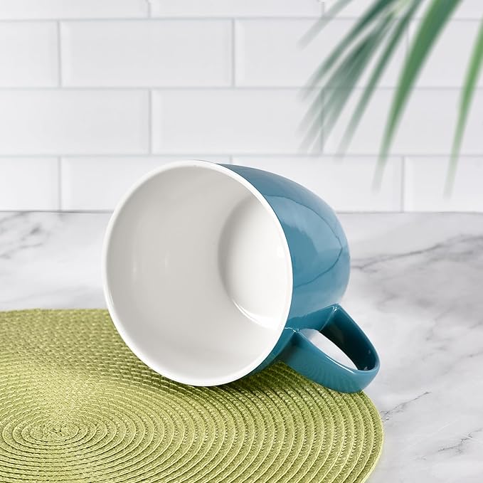 30oz Ceramic Jumbo Coffee Mug Soup Bowl with Handle for Soup, Coffee, Tea, Ice Cream, Fruit, Cereal, Milk, Mocha, Cocoa and Mulled Drinks, Microwave and Dishwasher Safe, Aqua Blue