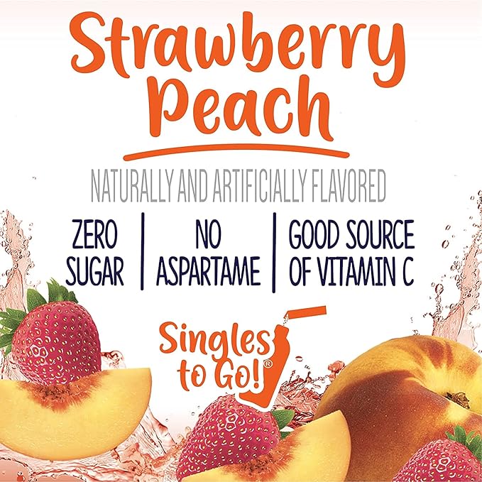 Welch's Strawberry Peach Singles To Go Drink Mix, 0.48 OZ (Pack of 4)