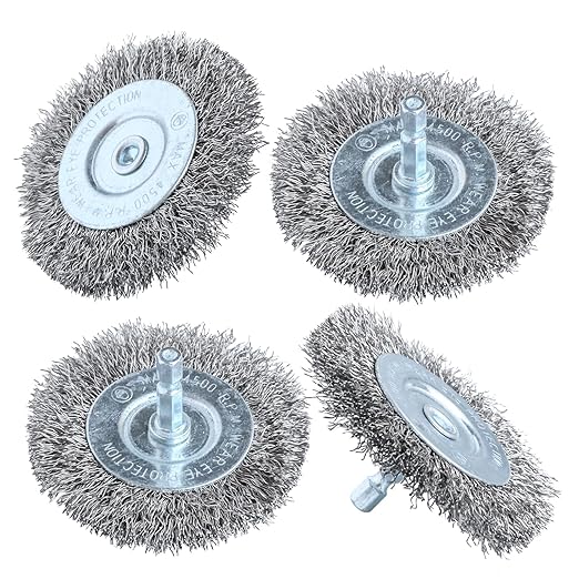 Hiqalty 4pcs 3 Inch Stainless Steel Wire Wheel Brushes Kit for Drill with 1/4-Inch Hex Shank (4)