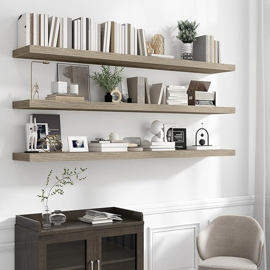 72 inch Floating Shelves for Wall, 12 Inch Deep Floating Shelf, Hanging Shelf with Invisible Brackets, Rustic Wooden Wall Shelves for Bathroom, Bedroom, Living Room,Farmhouse Set of 1,Grey