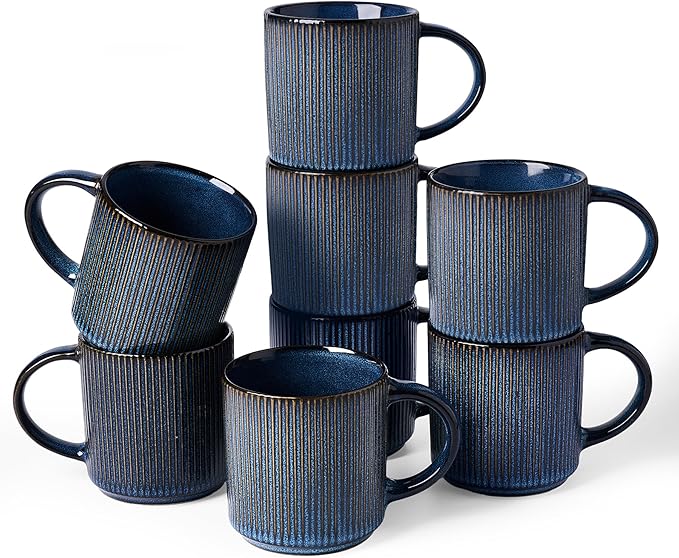 famiware Coffee Mug Set for 8, Star 12 oz Catering Mugs Cup Set with Handle for Coffee, Tea, Cocoa, Milk - Ceramic Stoneware Drinkware Set, Nebulas Blue