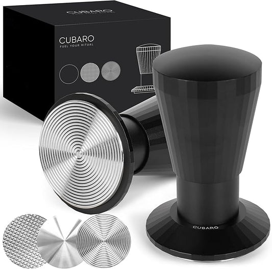 Calibrated Espresso Tamper with 30lb Click Feedback – 3 Interchangeable Bases for Custom Tamping (Convex, Grooved, Waffle) – Ergonomic Handle – Fits 54mm Breville-Compatible Portafilters