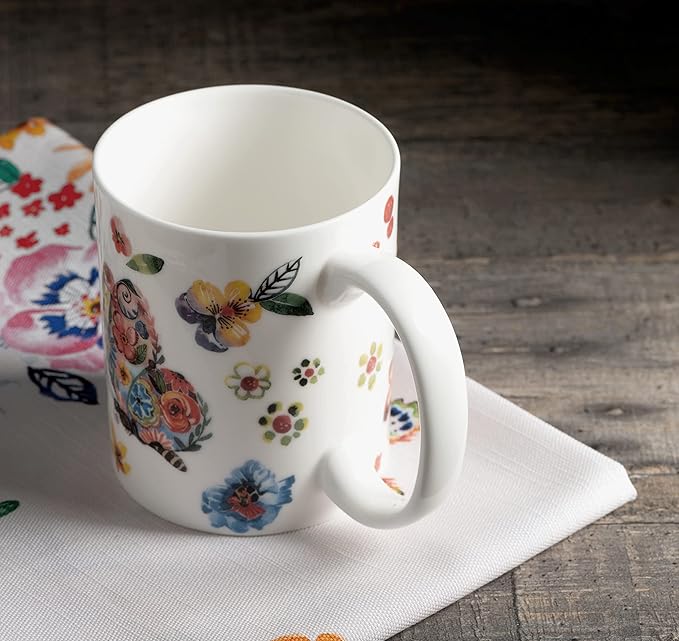Maison d' Hermine Coffee Mug with Handles Fine Bone China Mugs Pack of One Tea Cups for Hot Beverages Cappuccino Latte Home Office Perfect for Gift (Happy Florals - High Summer Butterfliess, 15 Ounce)