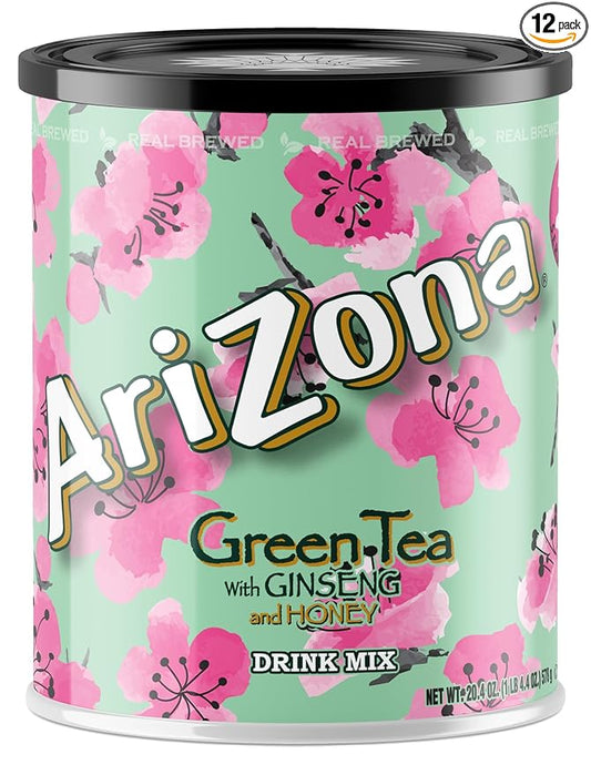 AriZona Green Tea - Sugar Sweetened Powdered Drink Mix - 20.4oz Canister, Makes 8 Quarts (Pack of 12)
