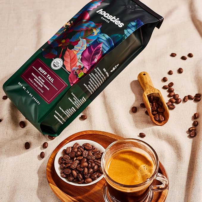 Hoasties Coffee Buff Tail - Dark Roast Whole Bean Organic Coffee, Made 100% Colombian Arabica Coffee Beans, 16 ounces