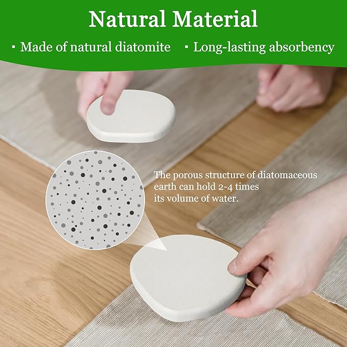 Diatomaceous Earth Coasters Set of 6 for Drinks, Moisture Water Absorbent Stone Coasters for Table Desk at Work, Water Absorbing Instant Drying Diatomite, Modern White