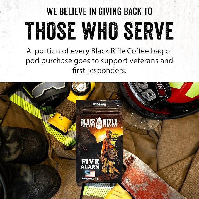 Black Rifle Coffee Company Five Alarm, 12oz Bag, Ground Coffee Medium Roast - Roasted Blend Made from Arabica Beans - Colombian & Brazilian Beans - Veteran Founded & American Made